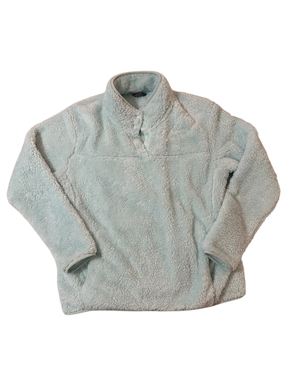 Eddie Bauer Women’s Large Plush Sherpa Fleece Pullover Mint Green Snap Neck